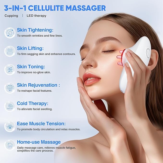 Sunegg 3-in-1 Body Sculpting Machine Electric Cellulite Massager-3 Modes Adjustable Body Sculpting Machine- Home Use Cupping Therapy Tool for Back Belly Waist Arms Legs-Silver