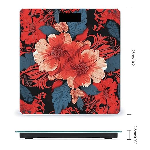 Red Floral Pattern Smart Scale for Body Weight Accurate Bathroom Scale with LED Display Digital Weight Scales Weighing Machine High Precision Scales for Bath Home