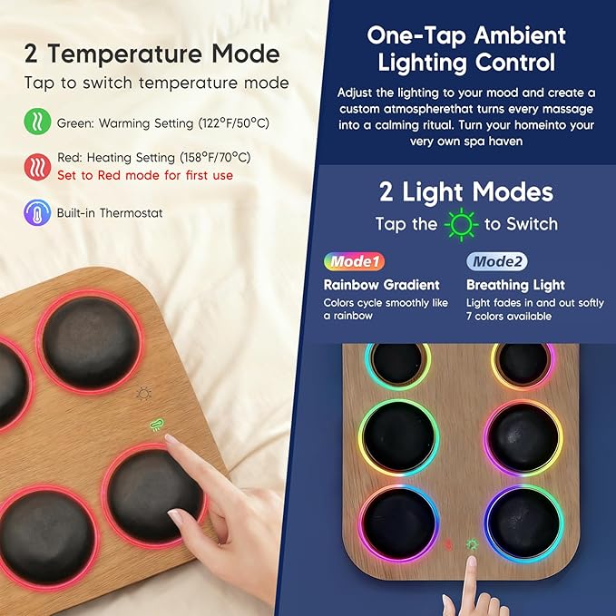 8PCS Hot Stone Massage Set with Warmer –Basalt Stones Massager for Deep Tissue Pain Relief &amp Muscle Relaxation Home Spa Kit with Soothing Ambient Light – Valentine's Day &amp Birthday Gift
