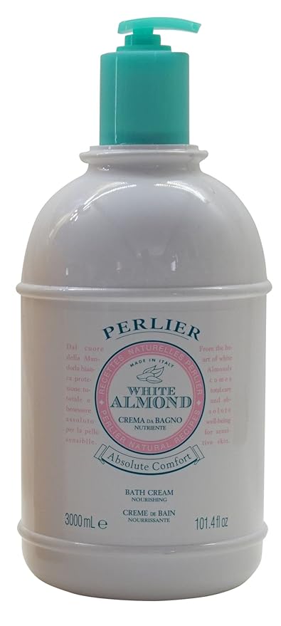 Perlier:White Almond Nourishing Bath Cream Measuring Cap * 101.4 Fluid Ounces (3000mL) Convenience Bottle * [ Italian Import ]
