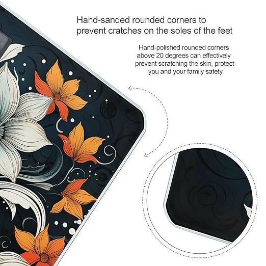 Novelty Boho Abstract Flowers Scale for Body Weight Accurate Digital Bathroom Scale Toughened Glass High Precision Scales Smart Weight Scales with Large LCD Backlight Display Weighing Machine
