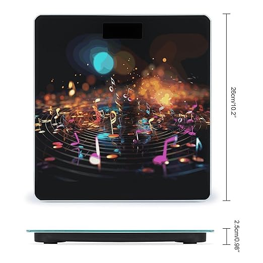 Colorful Music Notes Bathroom Scale for Body Weight Bathroom Digital Electronic Weighing Scale with Back Lit LED Display Sturdy Tempered Glass Weight Watchers Scales 400lb