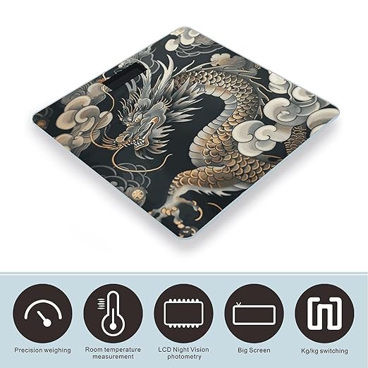 Black Oriental Dragon Scale for Body Weight Smart Scales Digital Bathroom Scale High Precision Weighing Scales with Large Display Weighing Machine for People