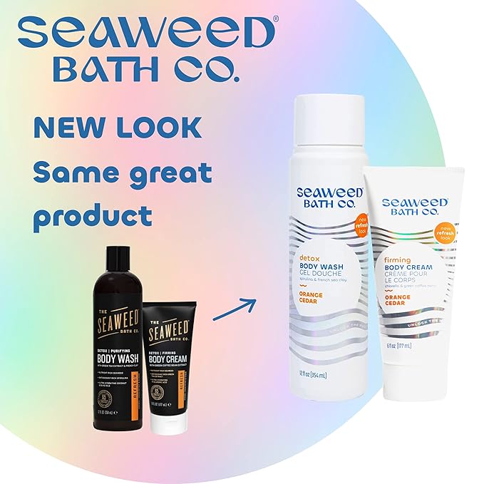 Seaweed Bath Co. Body Wash and Body Cream Duo 12 Ounce 6 Ounce Orange Cedar Scent Sustainably Harvested Seaweed