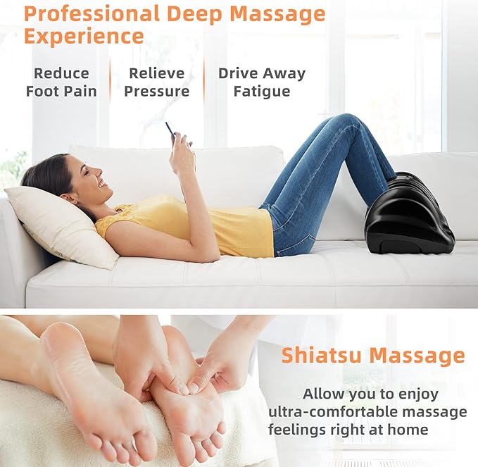 RELAX4LIFE Shiatsu Foot Massage Machine Rolling Massager with Remote Control 4 Programs 3 Modes Touch Panel Electric Calf Deep Kneading for Plantar FasciitisTired Muscle Massaging (Black)