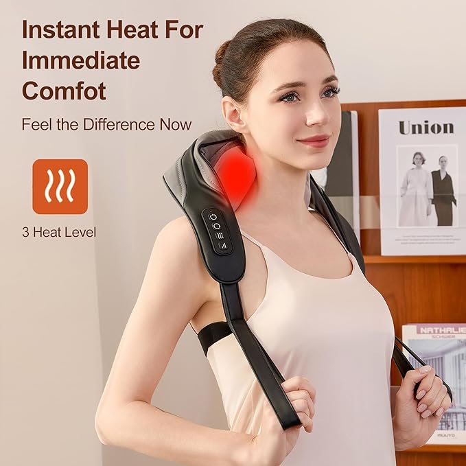 Neck Massager for Pain Relief Deep Tissue Shiatsu Neck and Back Massager With Heat Electric Massage Pillow for Shoulder Leg Body Muscle Pain Relief Gifts For Women Men Mom Dad (Grey【with bag】)