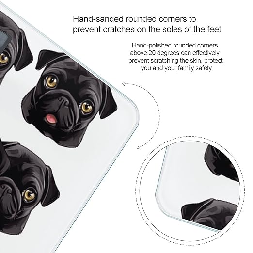 Black Yellow Pug Scale for Body Weight High Precision Digital Weight Scales with LCD Display Anti-Slip Sturdy Slim Tempered Glass Bathroom Scale for Home Use