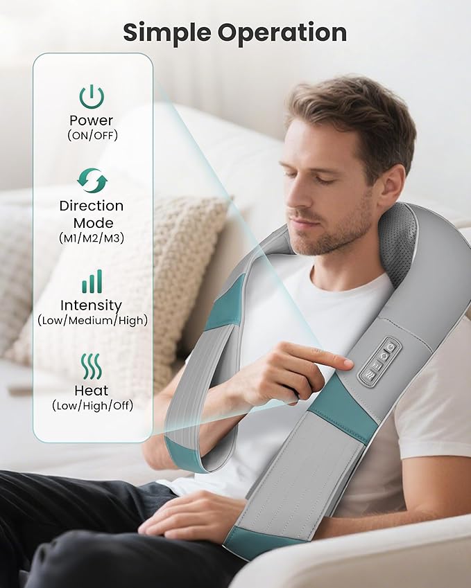 Snailax Cordless Neck Massager with Heat Shiatsu Neck Back Massager for Pain Relief Deep Tissue Rechargeable 4D Knead Shoulder Massager Pillow with Portable Carry Bag Gifts for Mom Dad