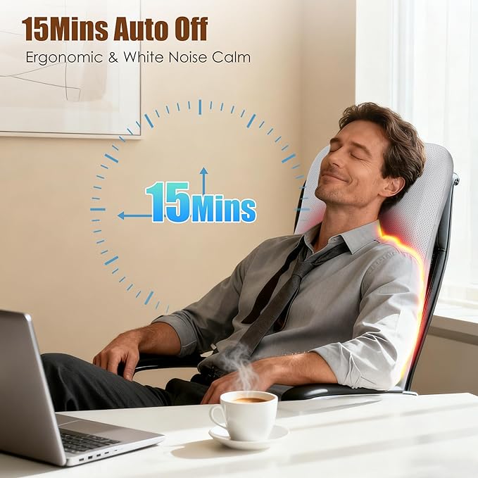 Shiatsu Full Back Massager with Heat Ultrathin Electric Rolling Back Massage Mat with 3D Kneading for Pain Relief Deep Tissue Chair Massager for Office Home