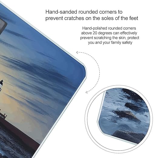 The Seaside Lighthouse Bathroom Scale Automatic Power On/Off Body Scales LCD Backlight Display Square Digital Scale Rounded Corners Bathroom Scales for Home Bedrooms