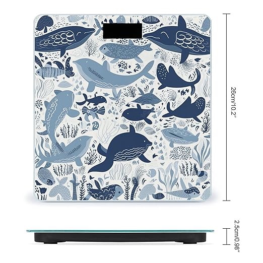 Turtle Octopus Pattern Ocean Theme Scale for Body Weight Highly Accurate Digital Bathroom Scale Sturdy Tempered Glass Weighing Scales with LCD Display Fashion Body Fat Smart Scales 400lb