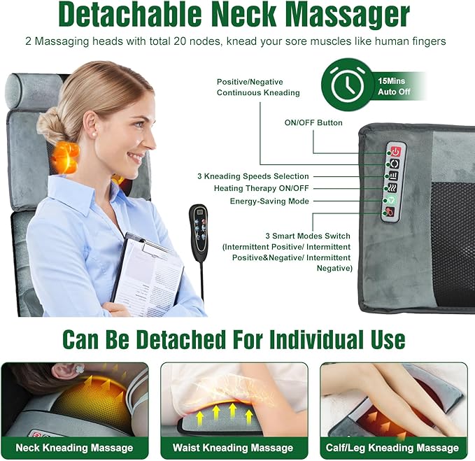 Full Body Massage Mat with Heat Detachable Neck Massager &amp Foot Massager10 Vibration 3 Strength Adjustments Electric Back Massage Pad with Head Pillow and Lumbar Pillow Gifts for Women Men