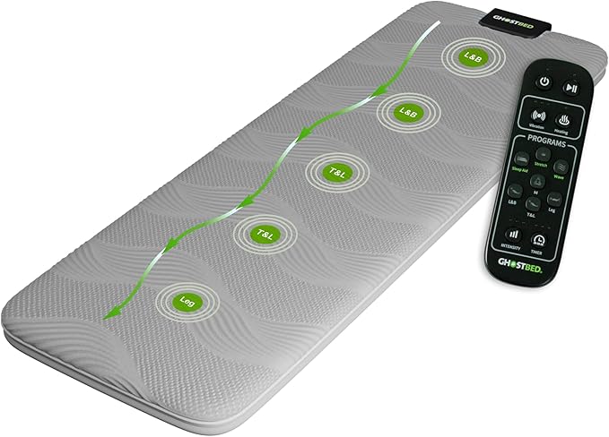 GhostBed Massage Mat with 3 Gel Memory Foam - 7 Full-Body Massage and Stretching Programs Plus Vibration and Heat Therapy Charcoal Grey