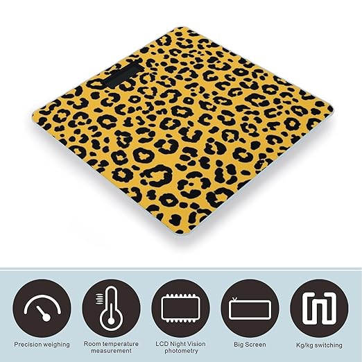 Men's Fashion Automatic Switch Digital Bathroom Weighing Scale Smart Scale Animal Skin Cheetah Leopard Leather Print Yellow