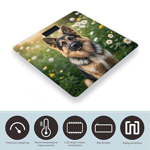 Digital Bathroom Scale for Body Weight Scale with Bright LCD Display High Accuracy Step-On Technology Auto On/Off Cute Pet German Shepherd Dog Digital Scales 400 Lbs /180kg