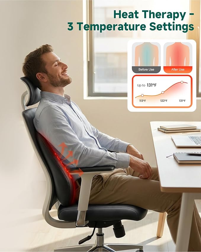 Snailax Shiatsu Back Massager with Heat Neck Shoulder Massager for Pain Relief Deep Tissue 4D Kneading Back Massage Pillow 3 Speed/3 Modes Portable for Home Office Car Use