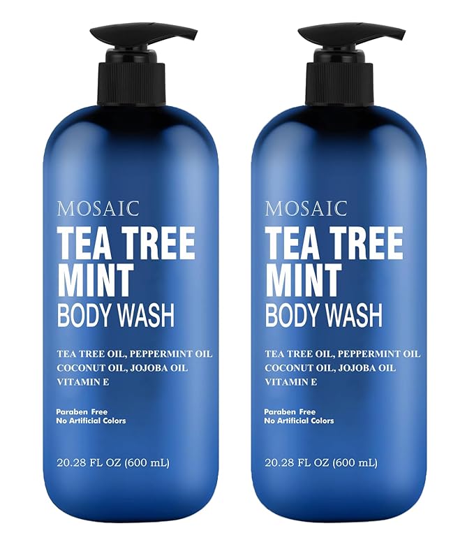 Tea Tree Body Wash with Mint &amp Shower Gel with Vitamin E for Jock Itch Eczema Ringworm Body Odor Body Wash Women &amp Men with Added Body OilsLARGE 20.2 FL Oz Bottle (Tea Tree Mint Pack of