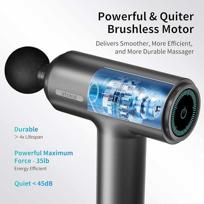 arboleaf Massage Gun deep Tissue 6 Speeds Powerful Handheld Percussion Muscle Massager Gun with Portable Travel Case for Back Shoulder Sore Muscles Pain Relief for Athletes Relax Gifts