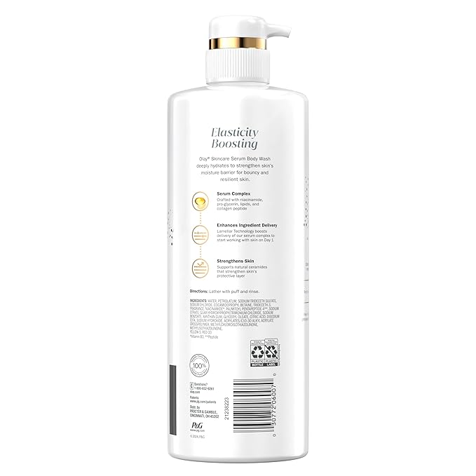Olay Elasticity Boosting Body Wash + Body Lotion Bundle Pack Moisturizing &amp Firming Formula with Collagen Peptide Serum &amp Vitamin B3 Complex 26 fl oz &amp 17 fl oz (Pack of 2)