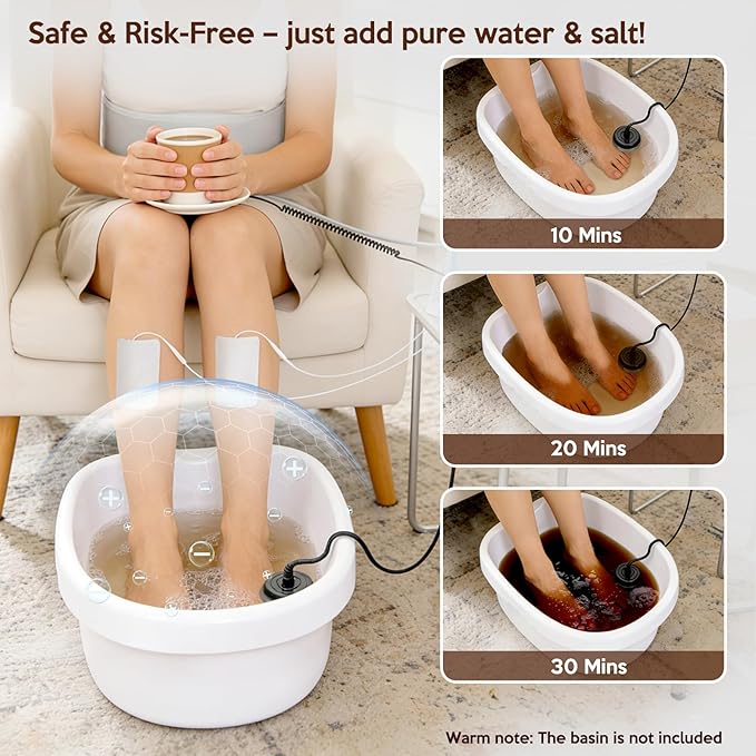 Dual Ionic Foot Bath Detox Machine Professional Ionic Foot Bath Spa Cleanse with 2 Waist Belts 2 Arrays 10 Liners (Black)