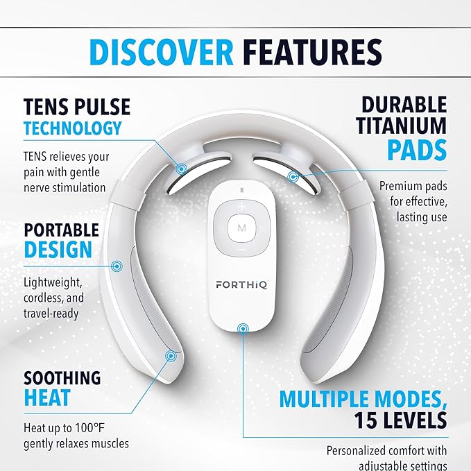 FORTHiQ Neck TENS Machine with Heat Electric Neck Massager for Pain Relief 15 Levels Deep Tissue Massage Portable and Soothing FSA-HSA Eligible