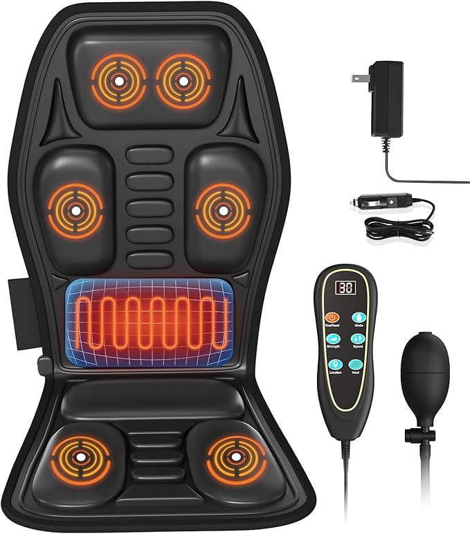 Massage Chair PadBack Massager with Heat Vibration Massage Seat Cushion 20-30-60 Minutes Auto-TimerAdjustable Lumbar SupportChair Massager for OfficeReclinerGifts for MenWomen