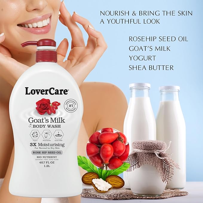 Lover's Care Goat's Milk Moisturizing Body Wash Shower Cream Rose Hip Seed Oil 40.7 Fl.Oz - Single…