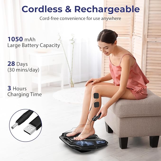 NURSAL TENS EMS Foot Massager for Neuropathy Foot Nerve Muscle Stimulator Pro Circulation and Body Pain Relief with TENS Unit Muscle Stimulator Pads Electric Feet Legs Blood Circulation Machine