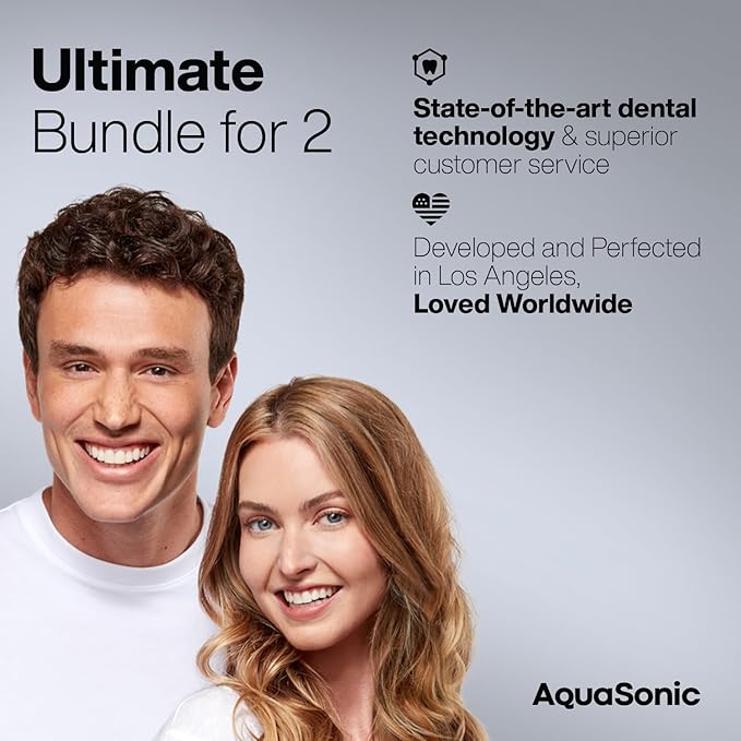 Aquasonic Duo - Dual Handle Ultra Whitening 40000 VPM Wireless Charging Electric ToothBrushes - 3 Modes with Smart Timers - 10 Dupont Brush Heads &amp 2 Travel Cases Included (Pack of 2)