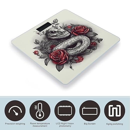 Red Rose on Snake Scale for Body Weight Accurate Digital Bathroom Scale Toughened Glass High Precision Scales Smart Weight Scales with Large LCD Backlight Display Weighing Machine