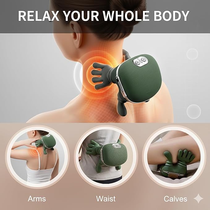 Neck Massager with Heat Shiatsu Neck and Back Massager with 4D Kneading for Shoulder and Cervical Pain Relax Muscle Tension Portable and Rechargeable for Home or Office Green