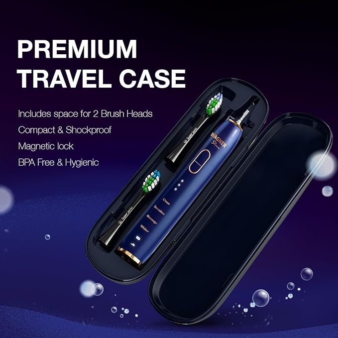 Wagner Stern IntelliBrush Series Whitening Electric Toothbrush with Pressure Sensor. Offers 4 Brushing Modes 3 intensities 8 Soft Brush Heads and a Luxury Travel case.