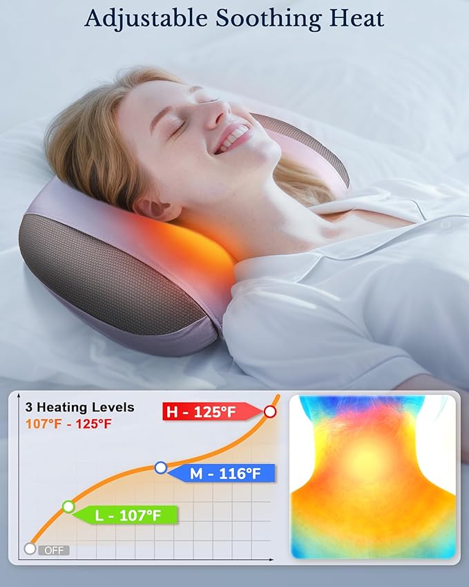 Neck Massager Pillow with Heat : Cordless Neck Massager for Pain Relief Deep Tissue - Rechargeable Massage Pillow 3 Intensity &amp Heating Daily Comfort for Desk Workers Women Men at Home Use