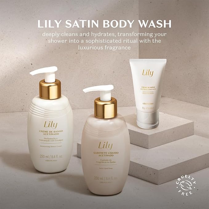 O Boticário Lily Satin Body Wash Sophisticated Bath &amp Shower Gel Soap for Luxurious Soft Skin Lily Fragrance Scented 8.4 Ounce (250ml)