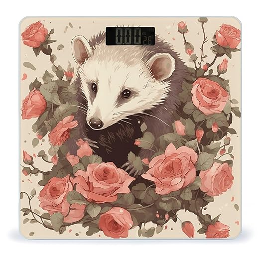 Opossum and RosesScale for Body Weight with LCD High Precision Weighing Scales Fashion Sturdy Tempered Glass Weight Scales Easy-to-Read Digital Bathroom Scale for Daily 400lb