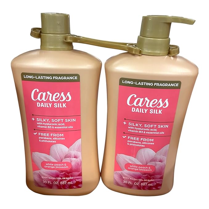 Caress Daily Silk Body Wash White Peach &amp Orange Blossom Long-Lasting Fragrance 30 FL OZ 887 mL Pack of 2 cleaning Bath and body wash daily routine