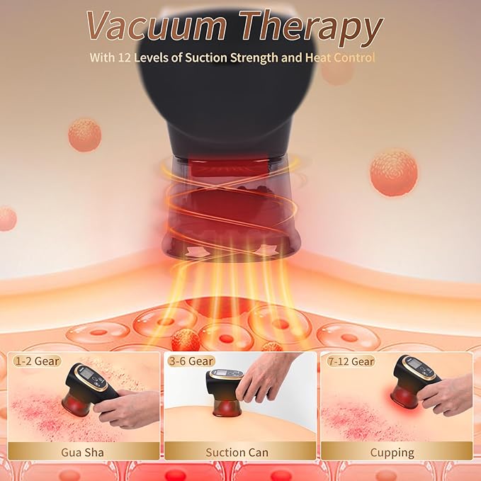 Meifuly Smart Cupping Therapy Massager 12 Levels of Suction Strength and Heat Control Portable Electric Cupping Device for Back Belly Waist Arms Legs