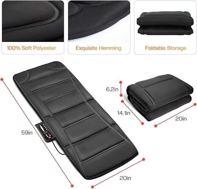 CILI Massage Mat Full BodyMassager Chair Pad10 Vibration Motors &amp 5 Massage ModesBack Massager for BedMassage Mattress Pad for BackHeating Pad with Auto Shut Off