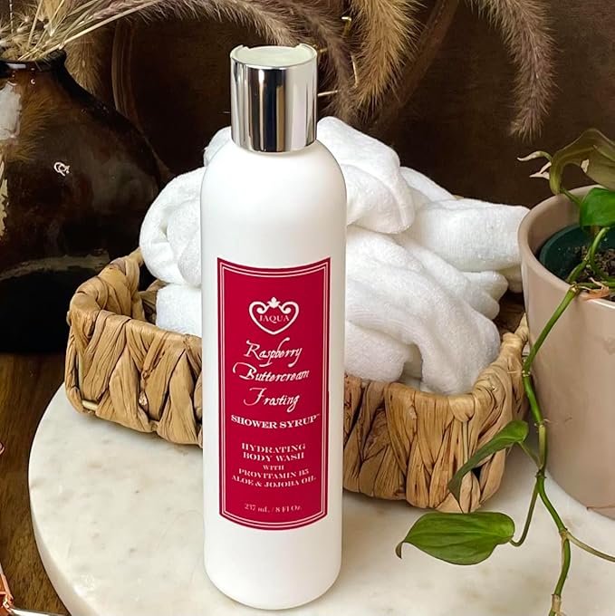 Jaqua Shower Syrup Vegan Hydrating Body Wash with Jojoba and Rosehip Oil - Raspberry Buttercream Frosting