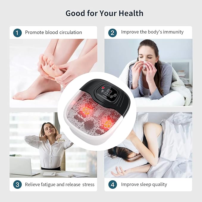 Foot Spa Bath Massager with Heat Epsom SaltBubbles Vibration and Red Light Tub for Stress ReliefFoot Soaker Christmas Gifts Birthday Gifts for Mom Dad Women Men Her Him