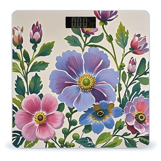 Hand Painted Flowers Bathroom Scale for Body Weight Bathroom Weighing Scales with Back Lit LED Display Sturdy Tempered Glass Body Weight Bathroom Scale 400lb Weighing