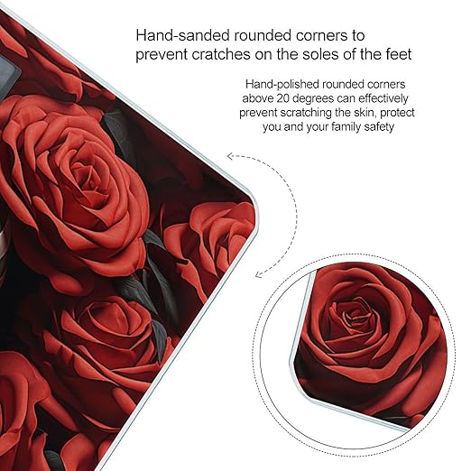 Skull in Flower Scale for Body Weight Anti-Slip Tempered Glass Digital Bathroom Scales Clear LCD Display Weighing Scale Safe Rounded Corners Smart Scales