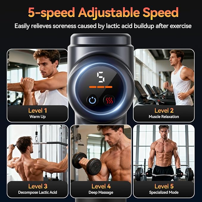 Massage Gun Pro 5 Adjustable Speeds for Back Neck Muscle Recovery with Carry Case for Professional Athlete Gym and TravelMassager for Pain Relief Deep Tissue (Black)