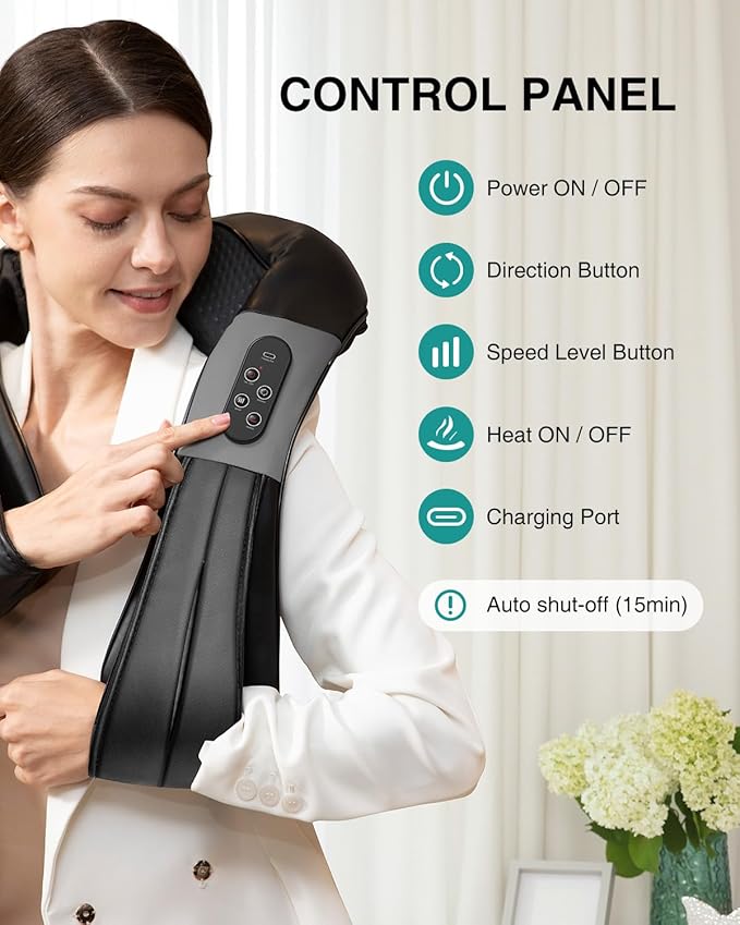 Nekteck Shiatsu Neck Massager with Heat for Pain Relief Deep Tissue 2026 Upgraded 3D Back Shoulder Kneading Massage Pillow Body Muscle Relaxation Tools Gifts for Him Her Black (Cordless)