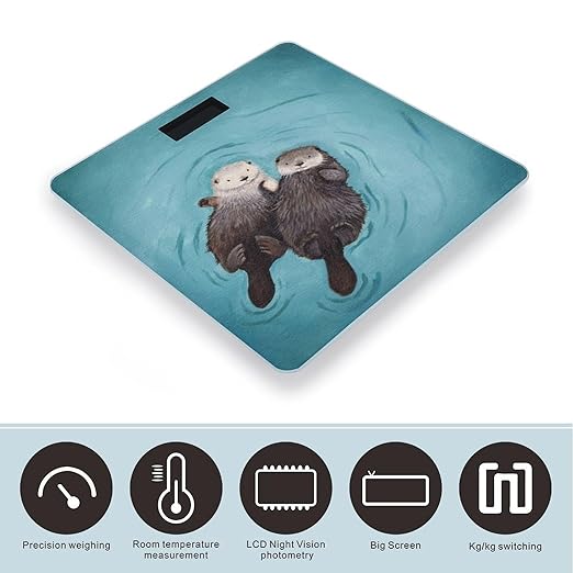 Otters Holding Hands Bathroom Scale Automatic Power On/Off Body Scales LCD Backlight Display Square Digital Scale Rounded Corners Bathroom Scales for Home Bedrooms