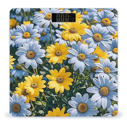 Blue and Yellow Flowers Scale for Body Weight Highly Accurate Digital Bathroom Body Scale Digital Bathroom Scales for People Anti-Slip Large LCD Display Smart Scales