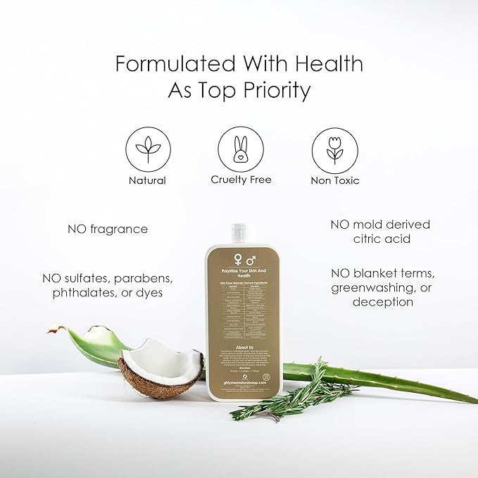GirlyMan Natural Body Wash - Made with Olive Oil &amp Aloe Extract No Artificial Fragrance PH Balanced Gentle Formula Nourishing Ingredients Family Owned (Unscented)
