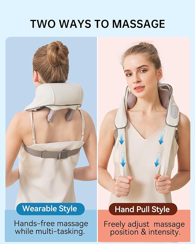 Neck and Shoulder Massager for Pain Relief Deep Tissue-Shiatsu Deep Kneading Massager with Heat to Relieve Neck Shoulder Back Waist Leg Muscle Soreness Fatigue (Beige)