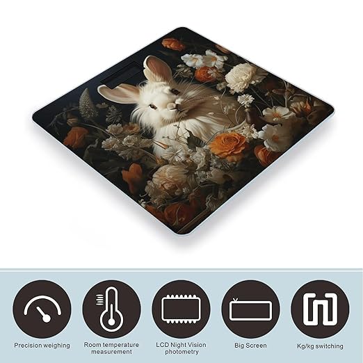 Rabbit and Flowers Smart Scale for Body Weight Accurate Bathroom Scale with LED Display Digital Weight Scales Weighing Machine High Precision Scales for Bath Home
