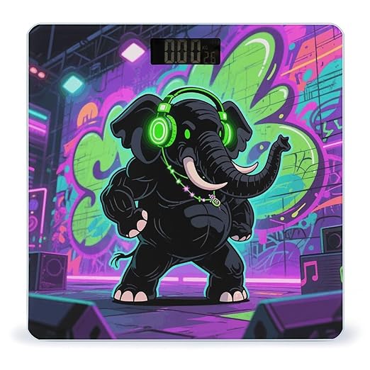Elephant with Headphones Weight Scale Cute Bathroom Scale for Body Highly Accurate Digital Weighing Machine for People Compact LCD Display Scales with Sturdy Toughened Glass Scales